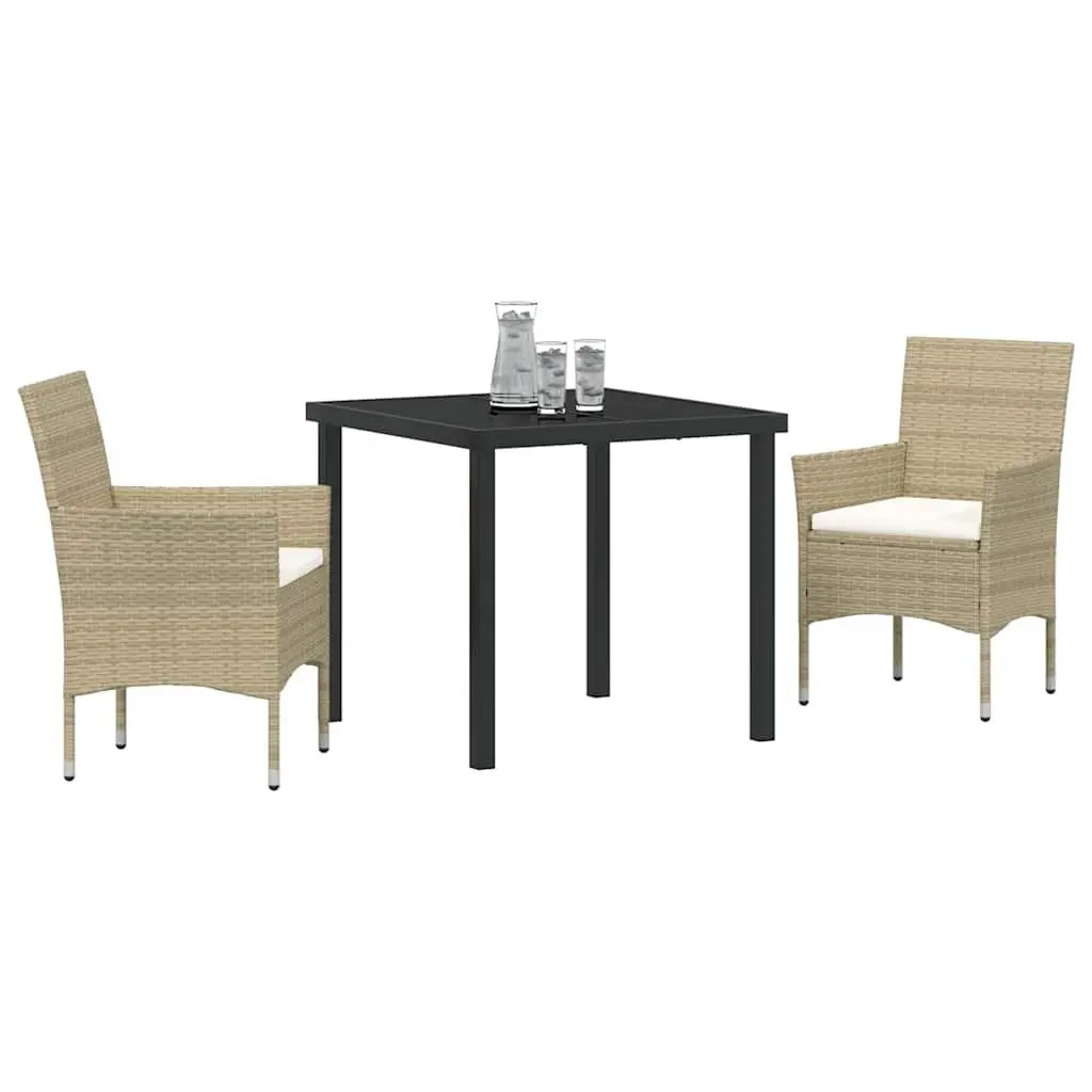 Outdoor Dining Set Powder-coated Steel 3 Piece Beige
