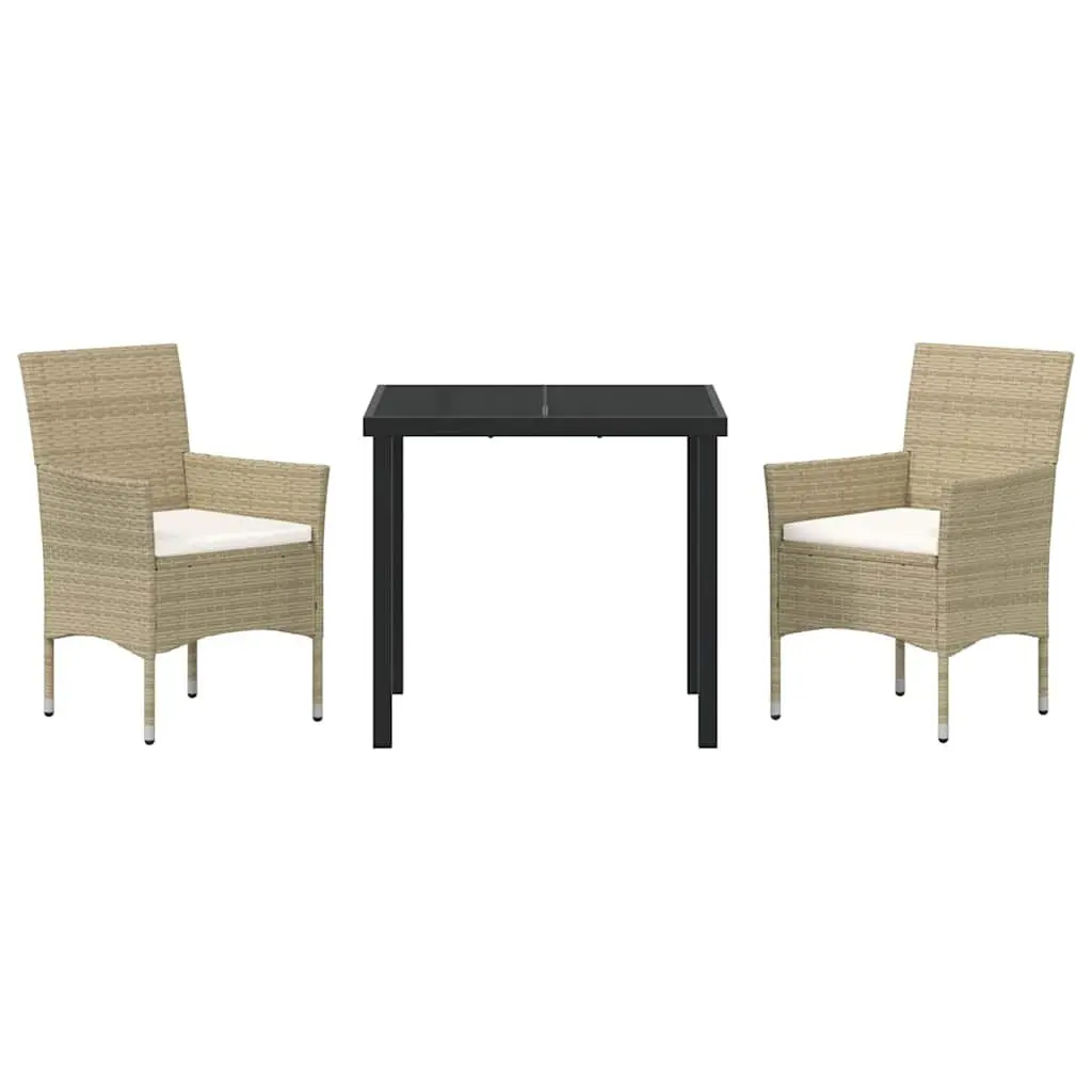 Outdoor Dining Set Powder-coated Steel 3 Piece Beige
