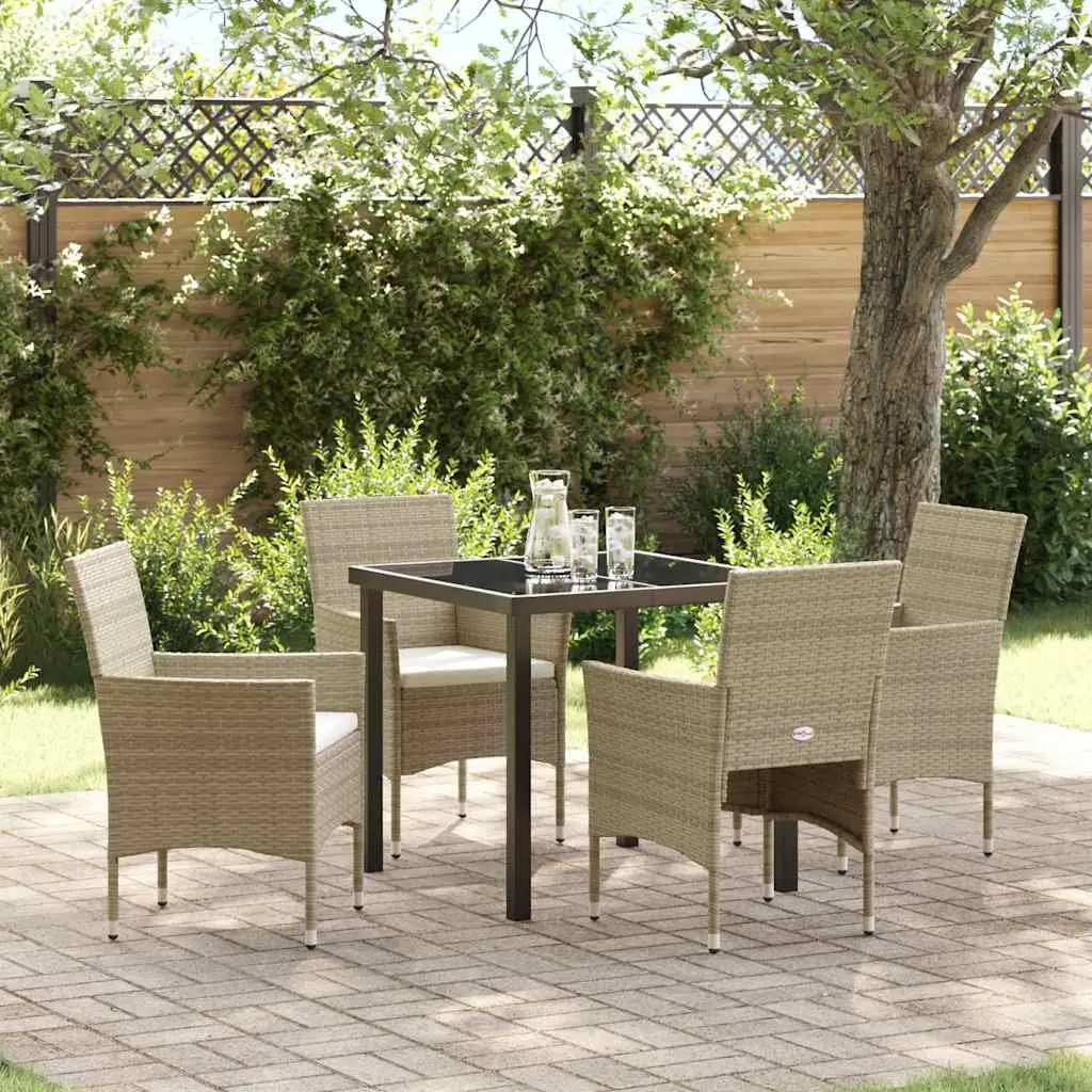 Outdoor Dining Set 5 Piece Poly Rattan Beige Powder-coated Steel