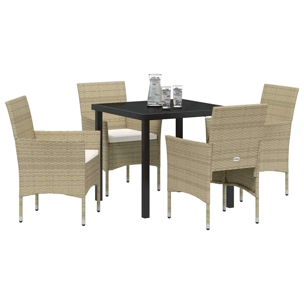 Outdoor Dining Set 5 Piece Poly Rattan Beige Powder-coated Steel