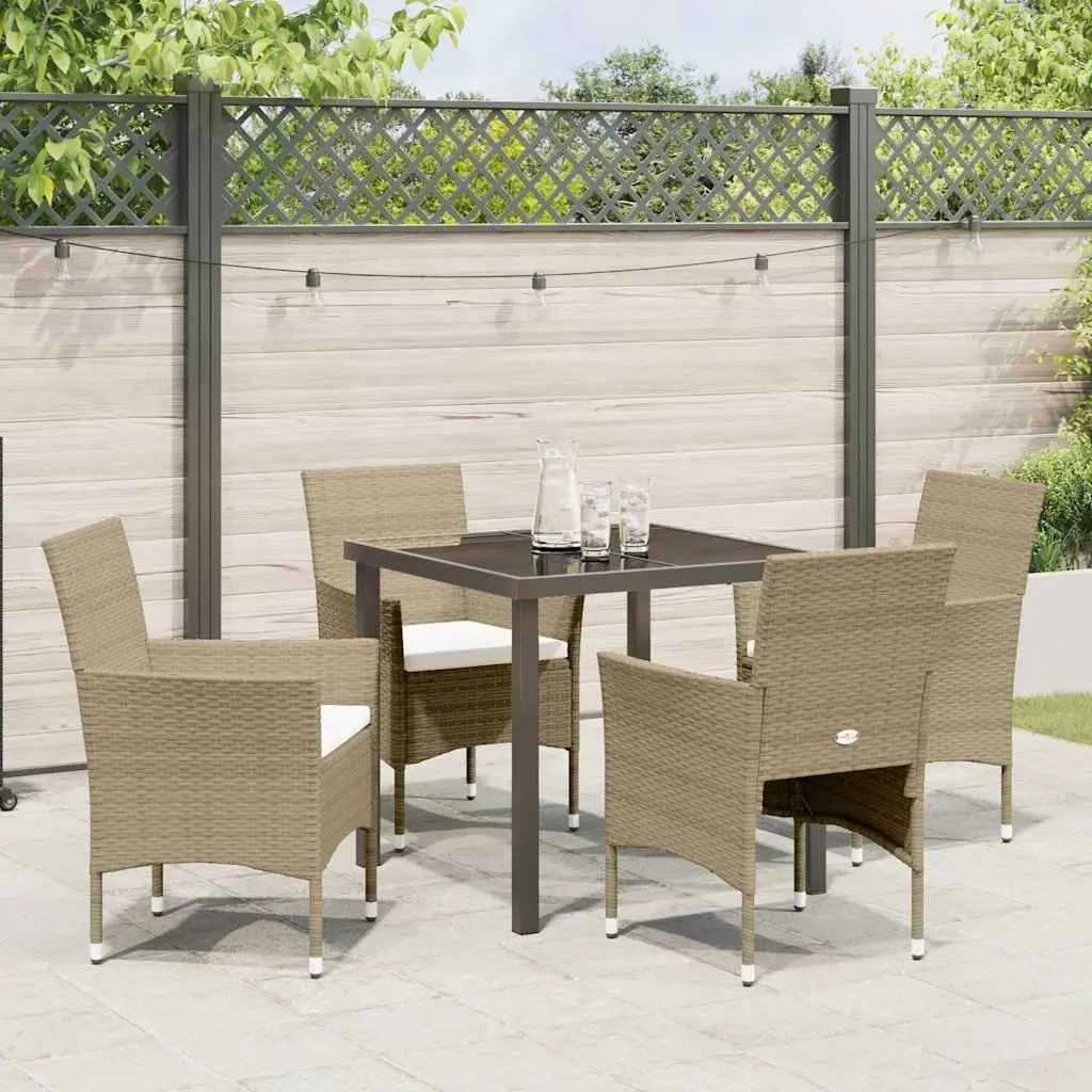 Outdoor Dining Set 5 Piece Poly Rattan Beige Powder-coated Steel