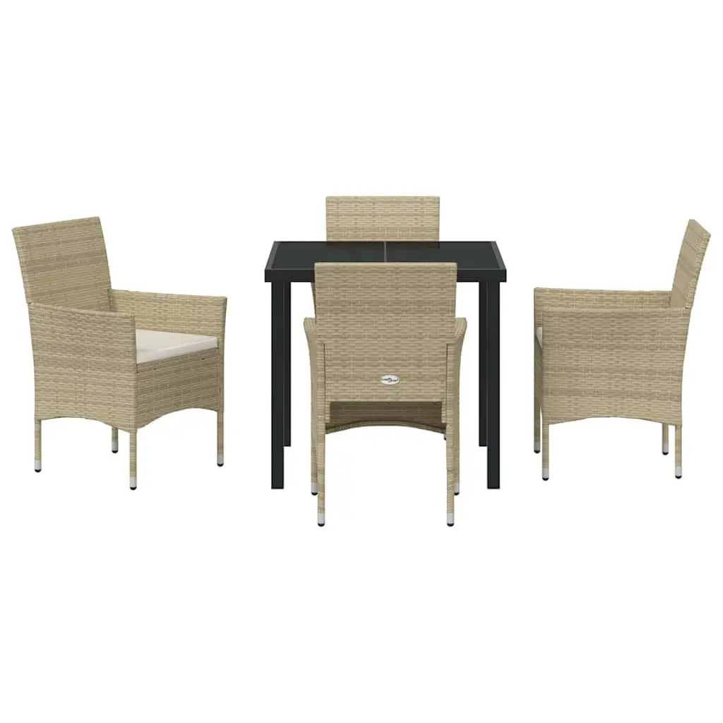 Outdoor Dining Set 5 Piece Poly Rattan Beige Powder-coated Steel
