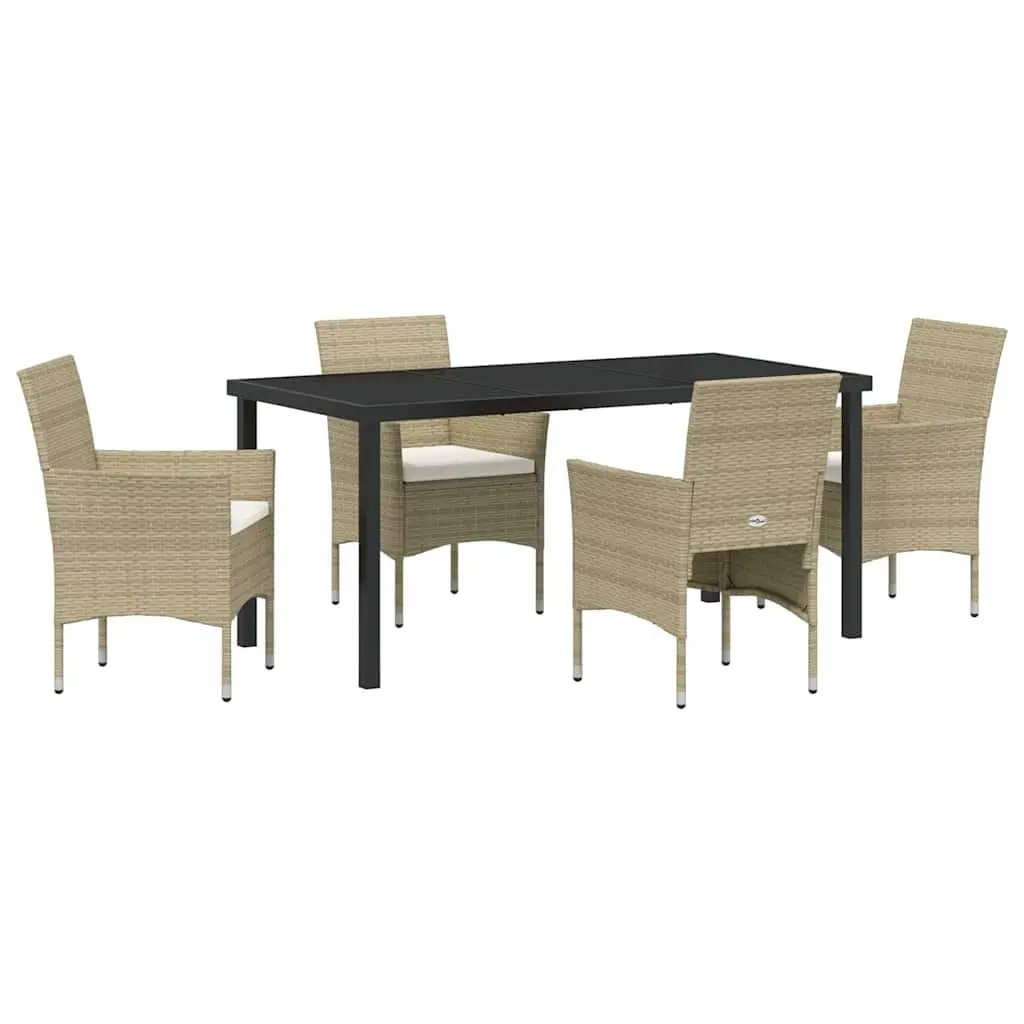 Garden Dining Set 5 Piece Outdoor Furniture Poly Rattan Beige Powder-coated Steel Glass Table