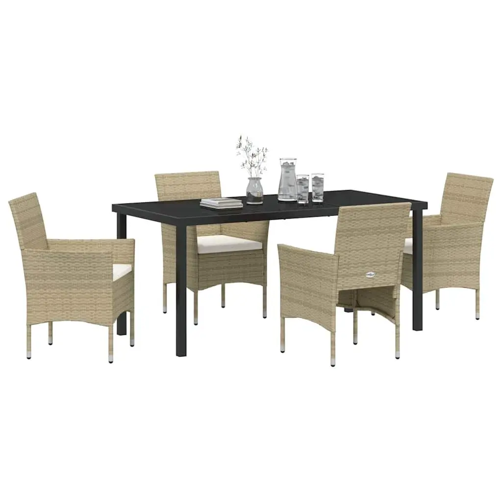 Garden Dining Set 5 Piece Outdoor Furniture Poly Rattan Beige Powder-coated Steel Glass Table