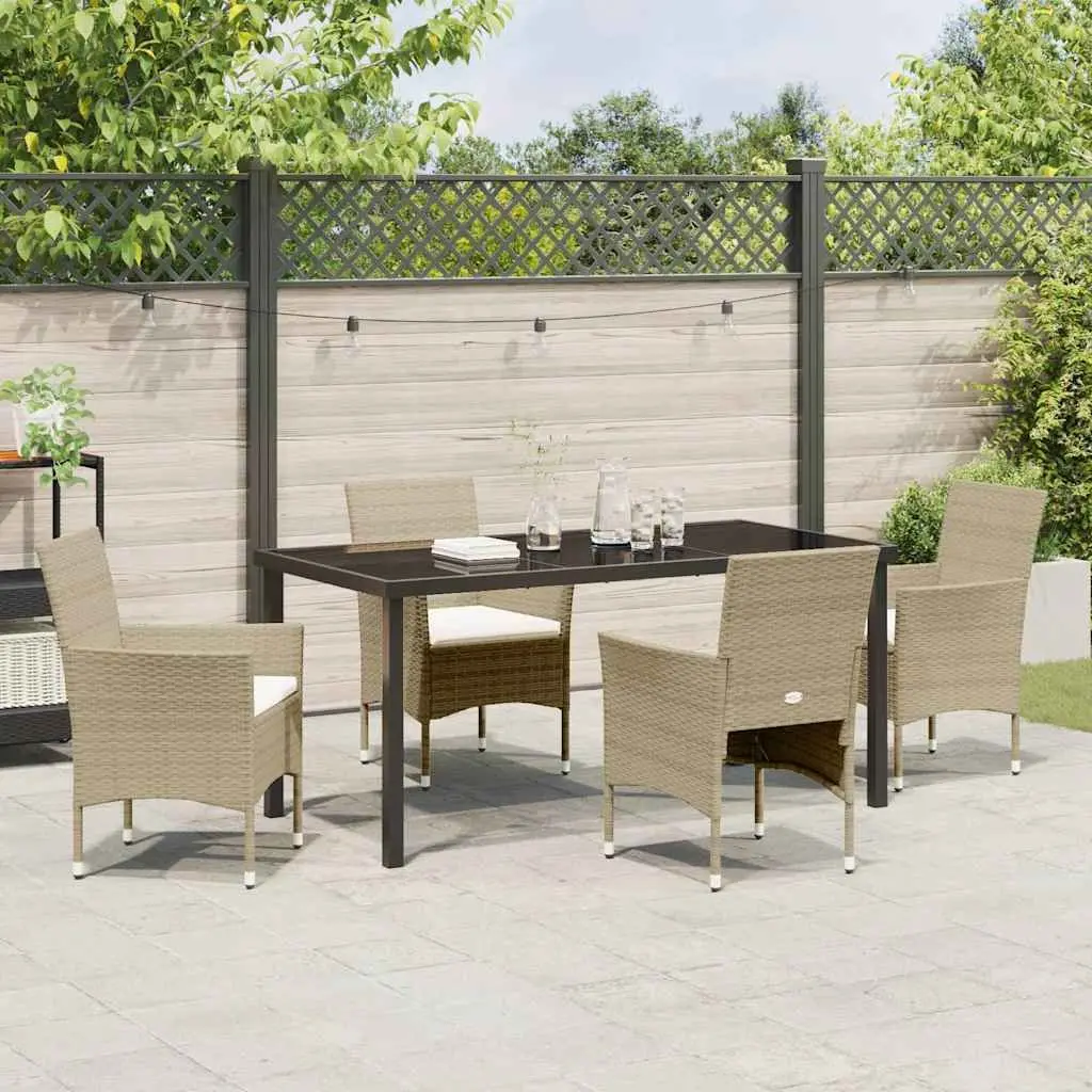Garden Dining Set 5 Piece Outdoor Furniture Poly Rattan Beige Powder-coated Steel Glass Table