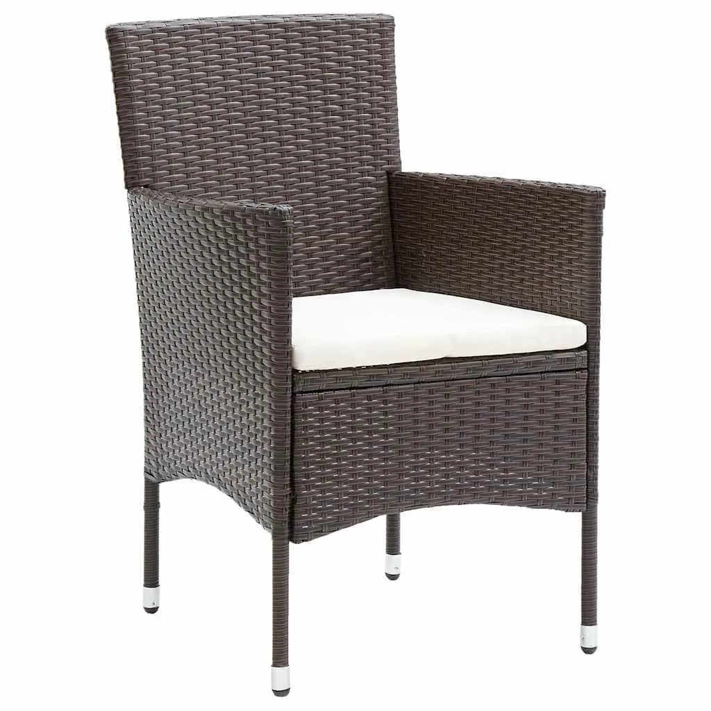 Outdoor Garden Dining Set 5 Pieces Brown Poly Rattan Tempered Glass Table Chairs