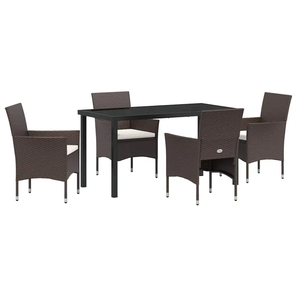 Outdoor Garden Dining Set Poly Rattan 5 Pieces Brown Powder-coated Steel Frame