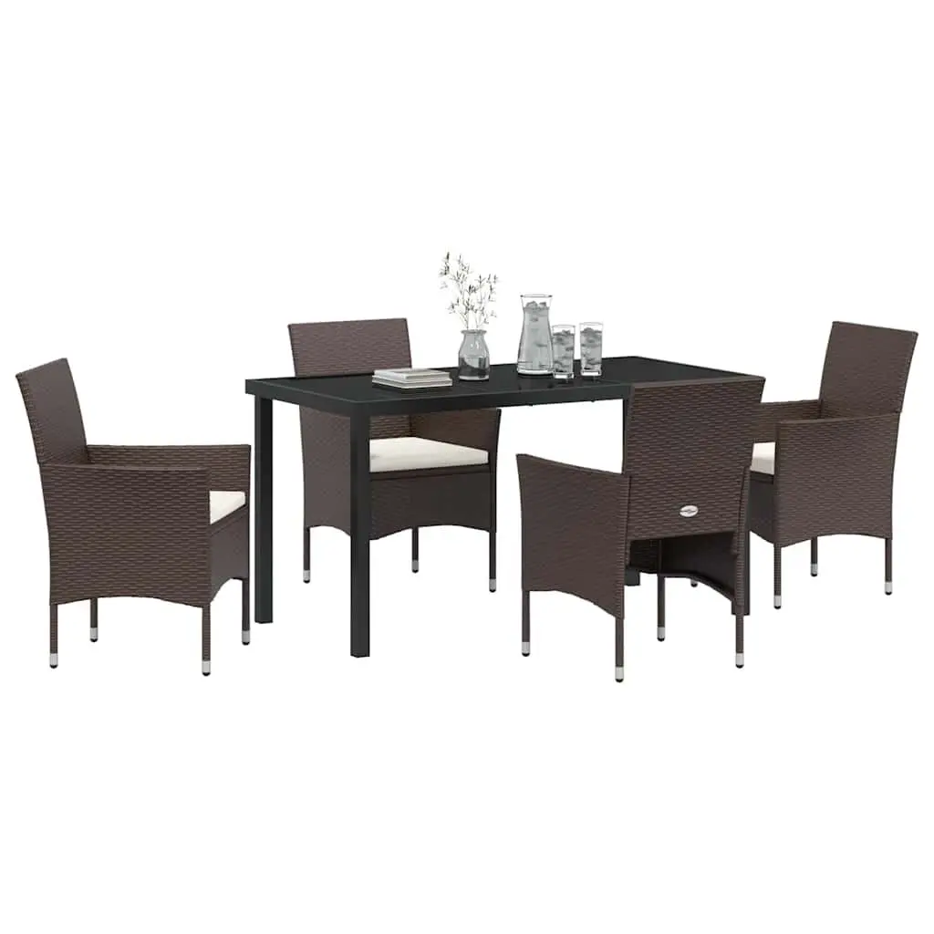 Outdoor Garden Dining Set Poly Rattan 5 Pieces Brown Powder-coated Steel Frame