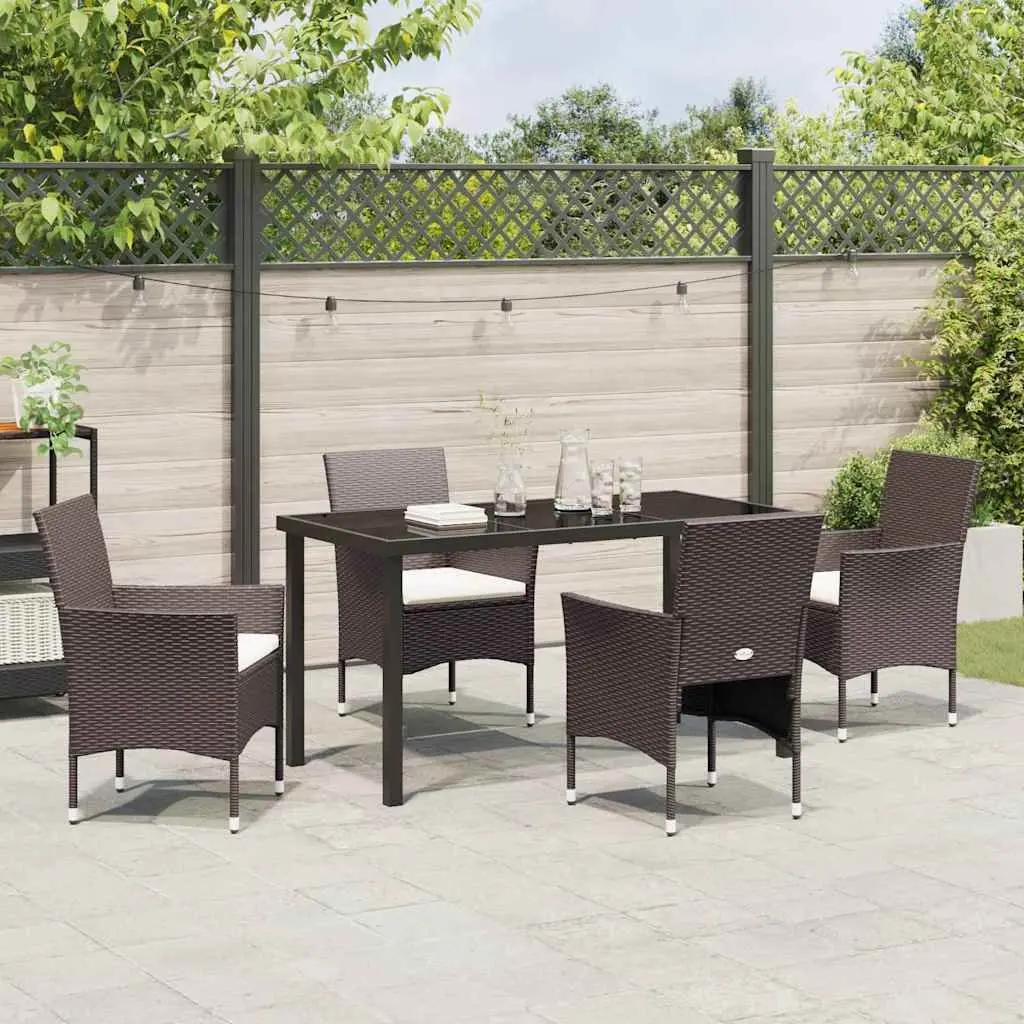 Outdoor Garden Dining Set Poly Rattan 5 Pieces Brown Powder-coated Steel Frame