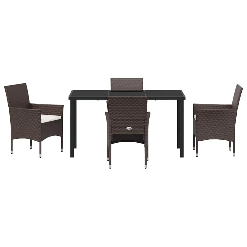 Outdoor Garden Dining Set Poly Rattan 5 Pieces Brown Powder-coated Steel Frame