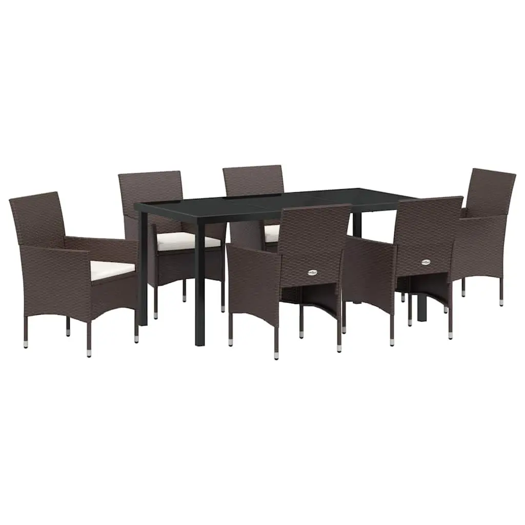 Garden Dining Set 7 Piece Outdoor Furniture Brown Poly Rattan Tempered Glass