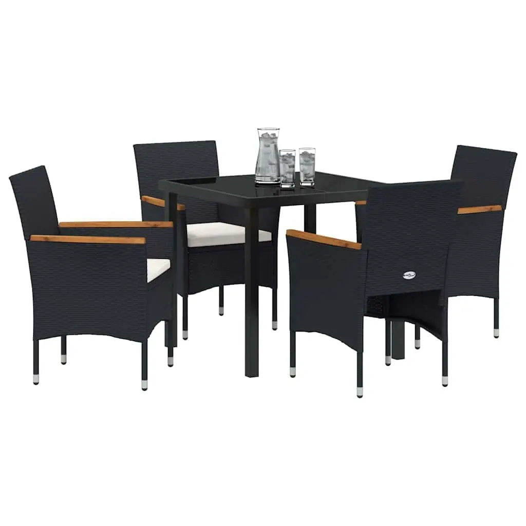 Garden Dining Set Poly Rattan Steel Frame 5 Piece Outdoor Furniture Table Chair Black
