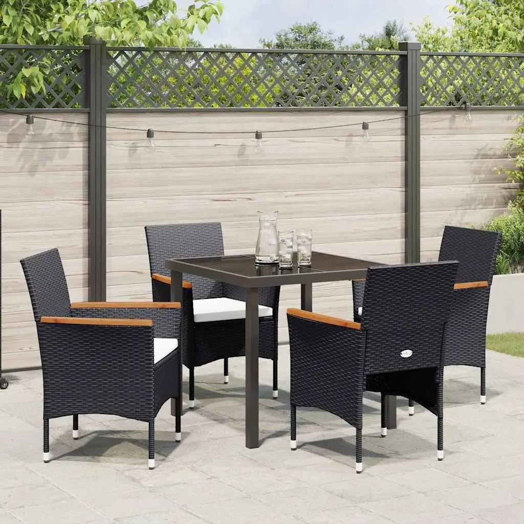 Garden Dining Set Poly Rattan Steel Frame 5 Piece Outdoor Furniture Table Chair Black