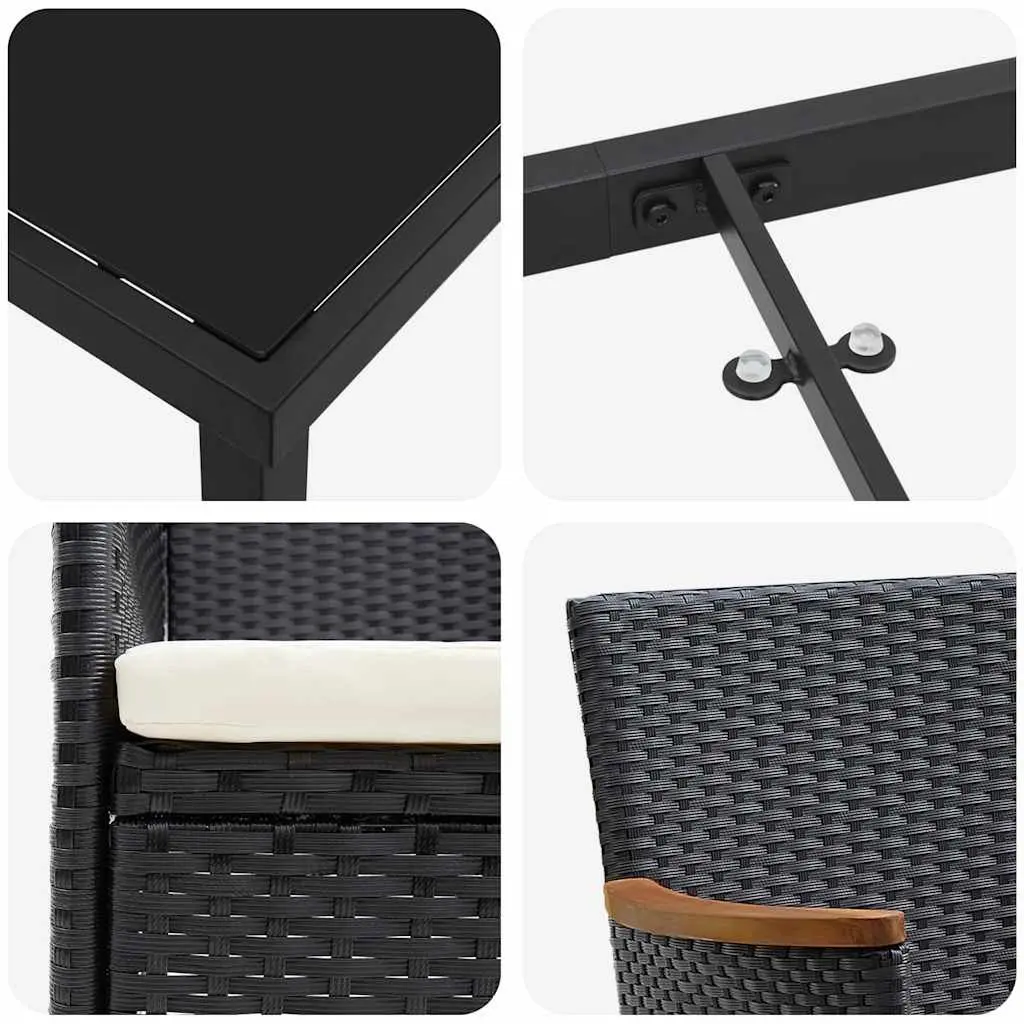 Garden Dining Set Poly Rattan Steel Frame 5 Piece Outdoor Furniture Table Chair Black