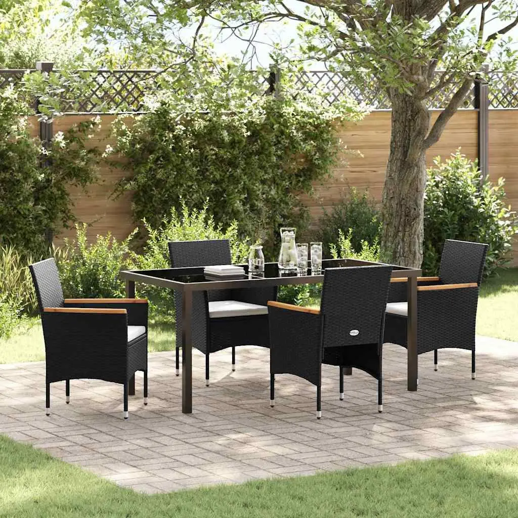 Garden Dining Set Poly Rattan 5 Pieces Outdoor Patio Black Furniture