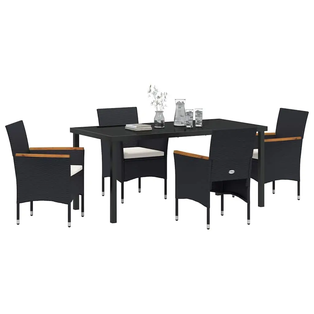 Garden Dining Set Poly Rattan 5 Pieces Outdoor Patio Black Furniture