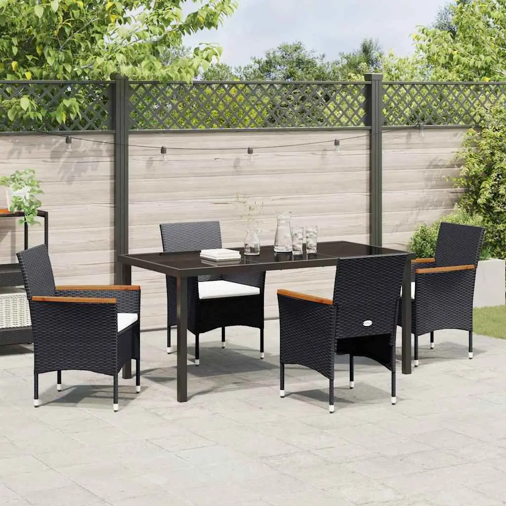 Garden Dining Set Poly Rattan 5 Pieces Outdoor Patio Black Furniture