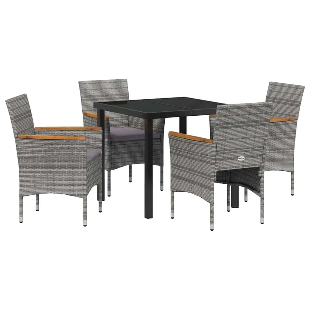 Garden Dining Set Poly Rattan Steel Frame 5 Piece Grey Glass Table