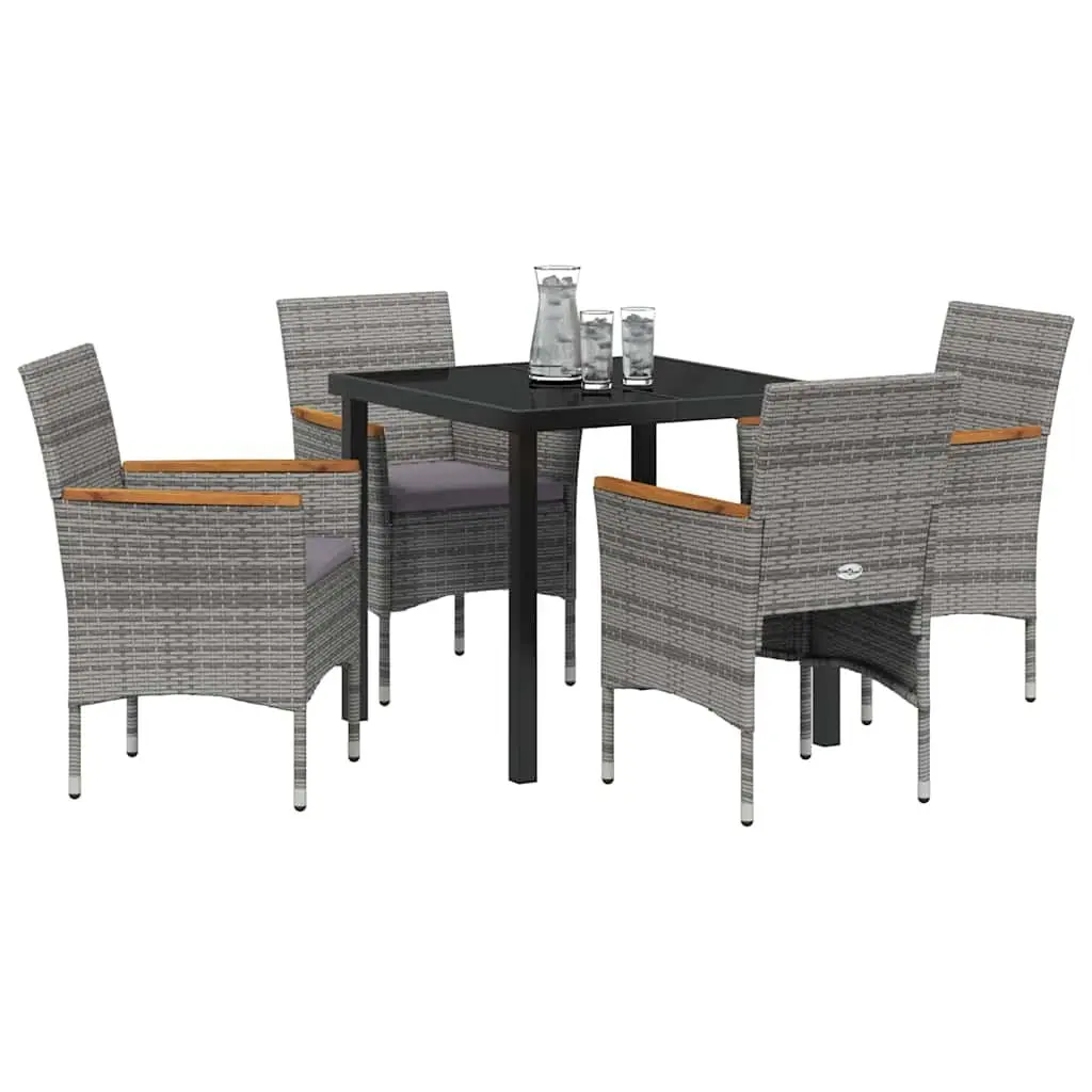 Garden Dining Set Poly Rattan Steel Frame 5 Piece Grey Glass Table