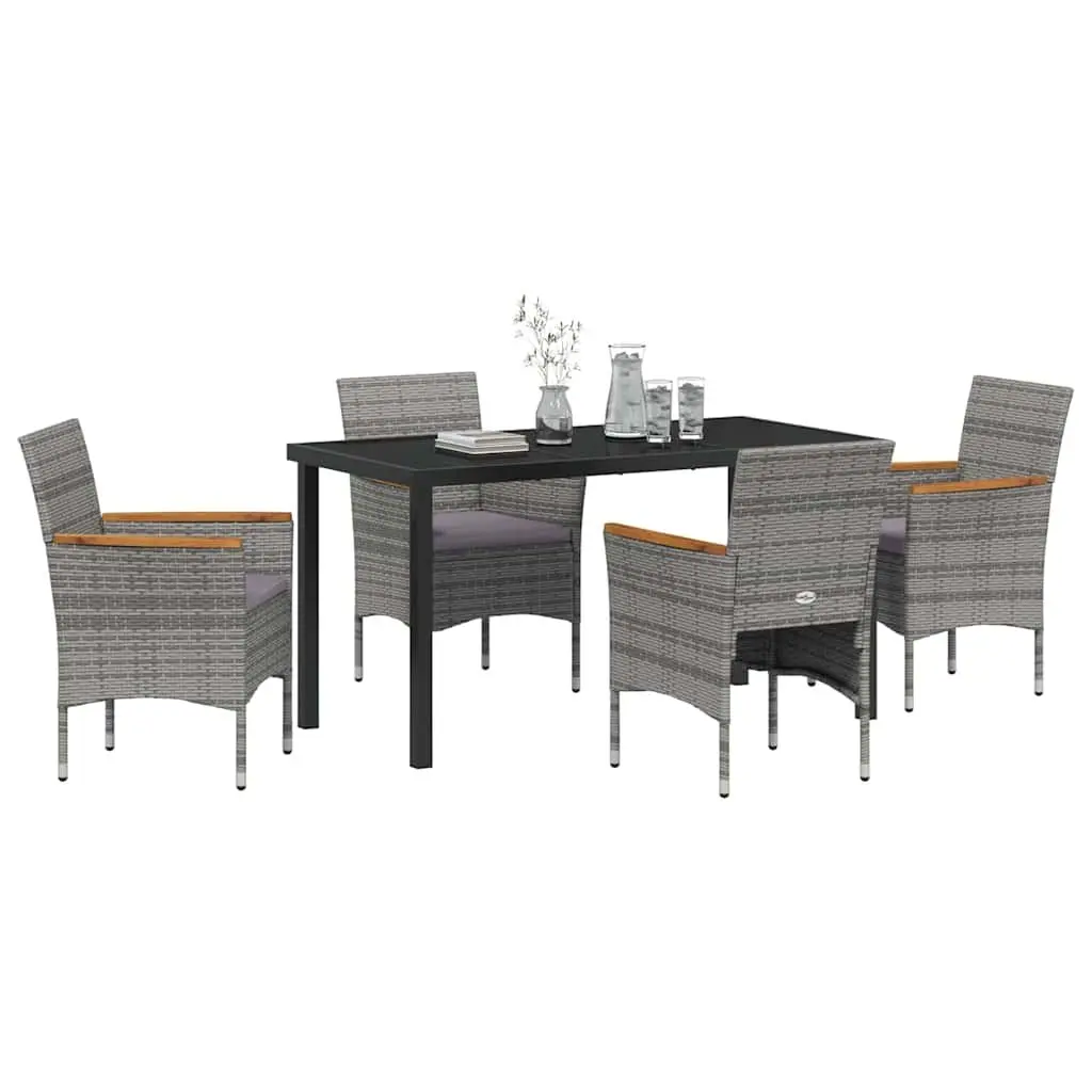 5 Piece Grey Poly Rattan Garden Dining Set Outdoor Furniture with Chairs and Table