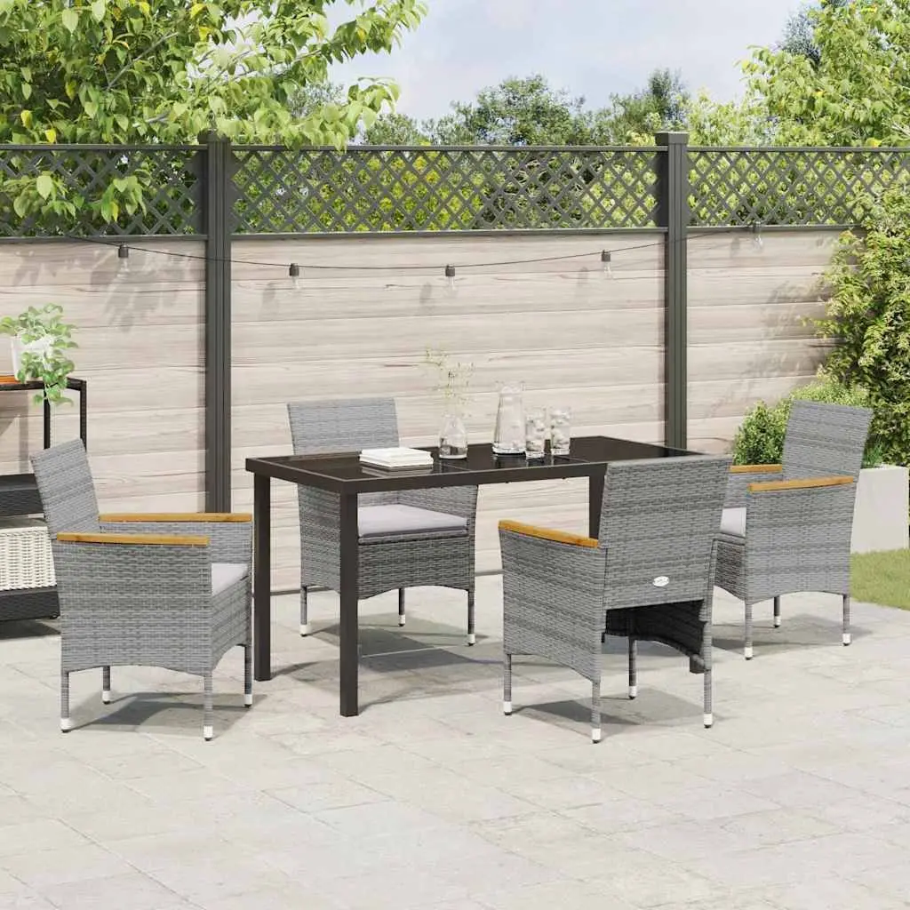 5 Piece Grey Poly Rattan Garden Dining Set Outdoor Furniture with Chairs and Table