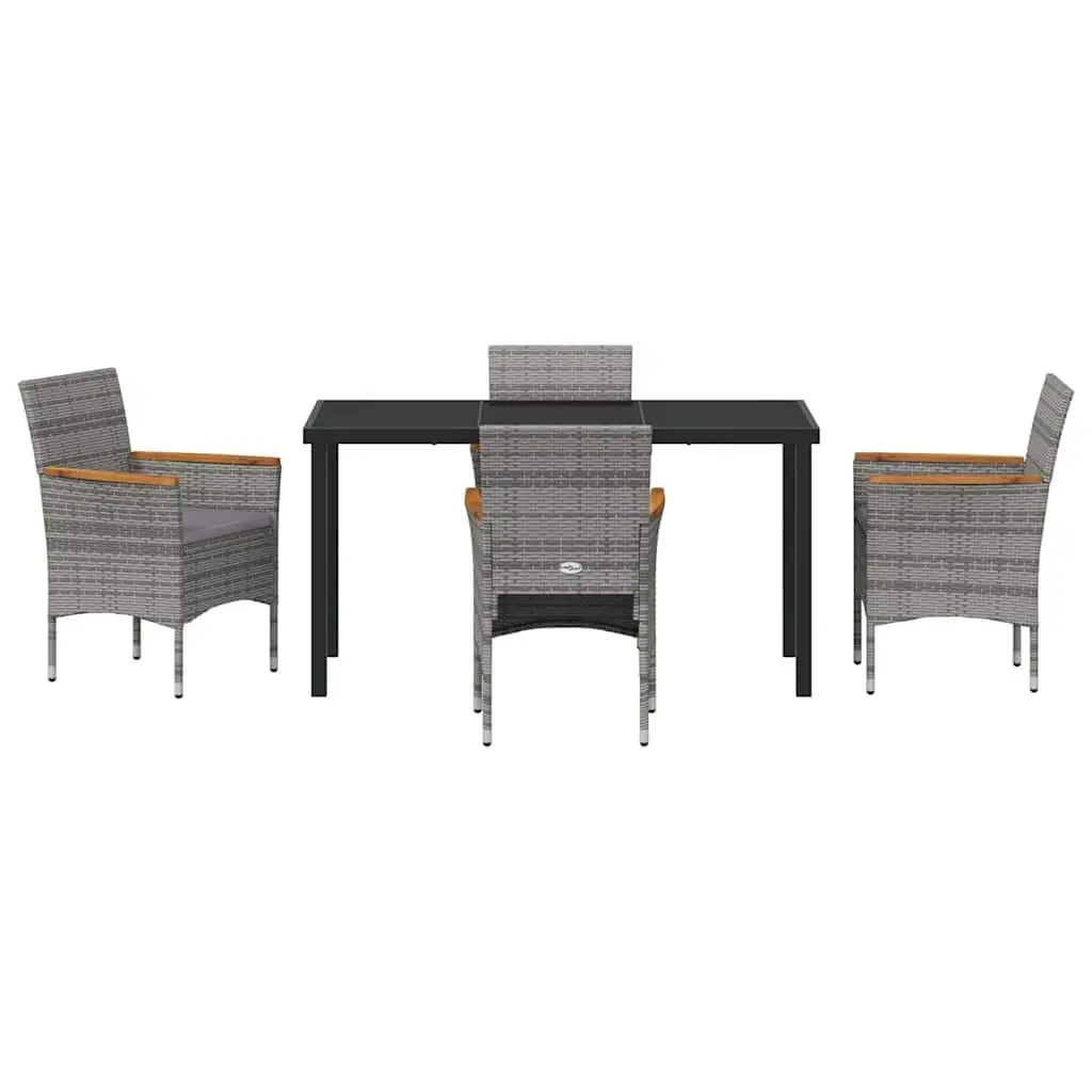 5 Piece Grey Poly Rattan Garden Dining Set Outdoor Furniture with Chairs and Table
