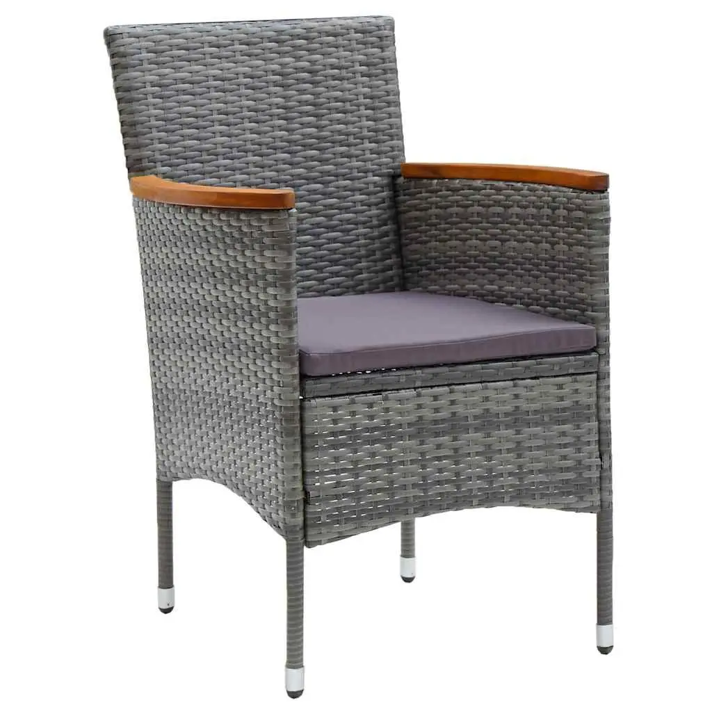 Garden Dining Set 7 Piece Outdoor Furniture Grey Poly Rattan Steel Frame Glass Tabletop