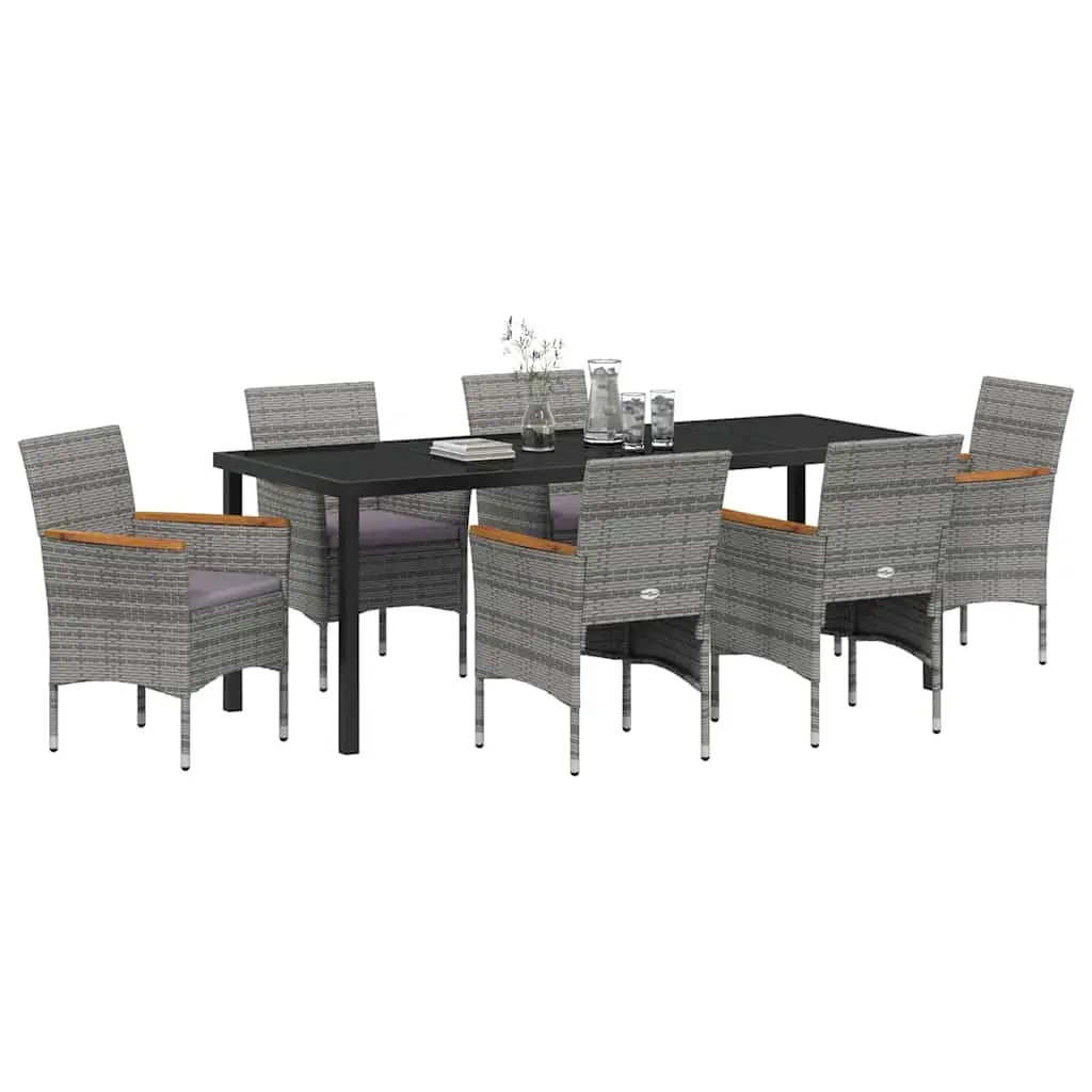 Garden Dining Set Poly Rattan Steel Frame 7 Piece Grey Glass Table