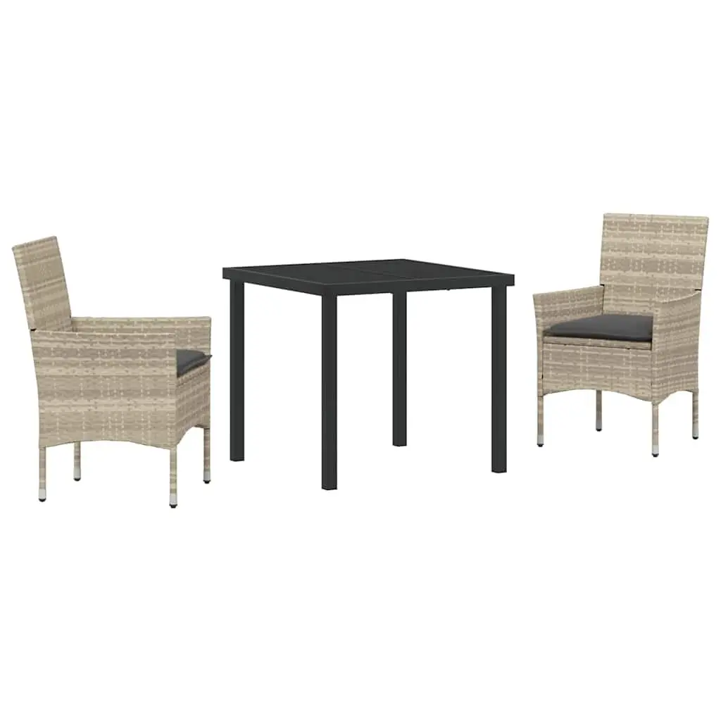 Outdoor Furniture Set 3 Piece Dining Table and Chairs Poly Rattan Light Grey with Cushions