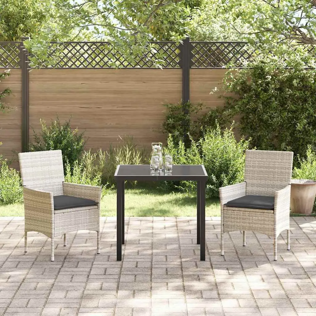 Outdoor Furniture Set 3 Piece Dining Table and Chairs Poly Rattan Light Grey with Cushions
