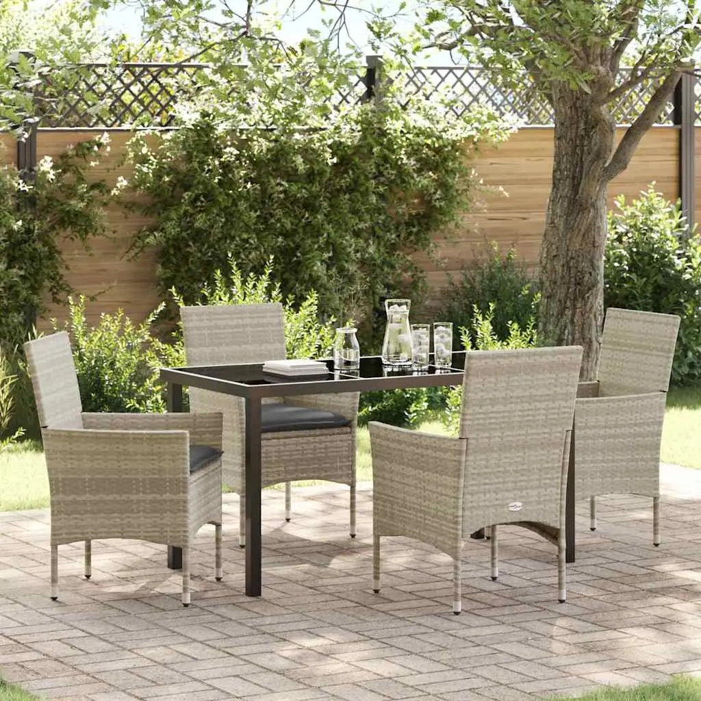 Garden Dining Set Poly Rattan 5 Piece Light Grey Outdoor Furniture Chair Table Cushion