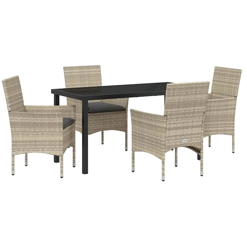 Garden Dining Set Poly Rattan 5 Piece Light Grey Outdoor Furniture Chair Table Cushion