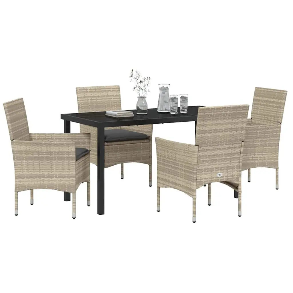 Garden Dining Set Poly Rattan 5 Piece Light Grey Outdoor Furniture Chair Table Cushion