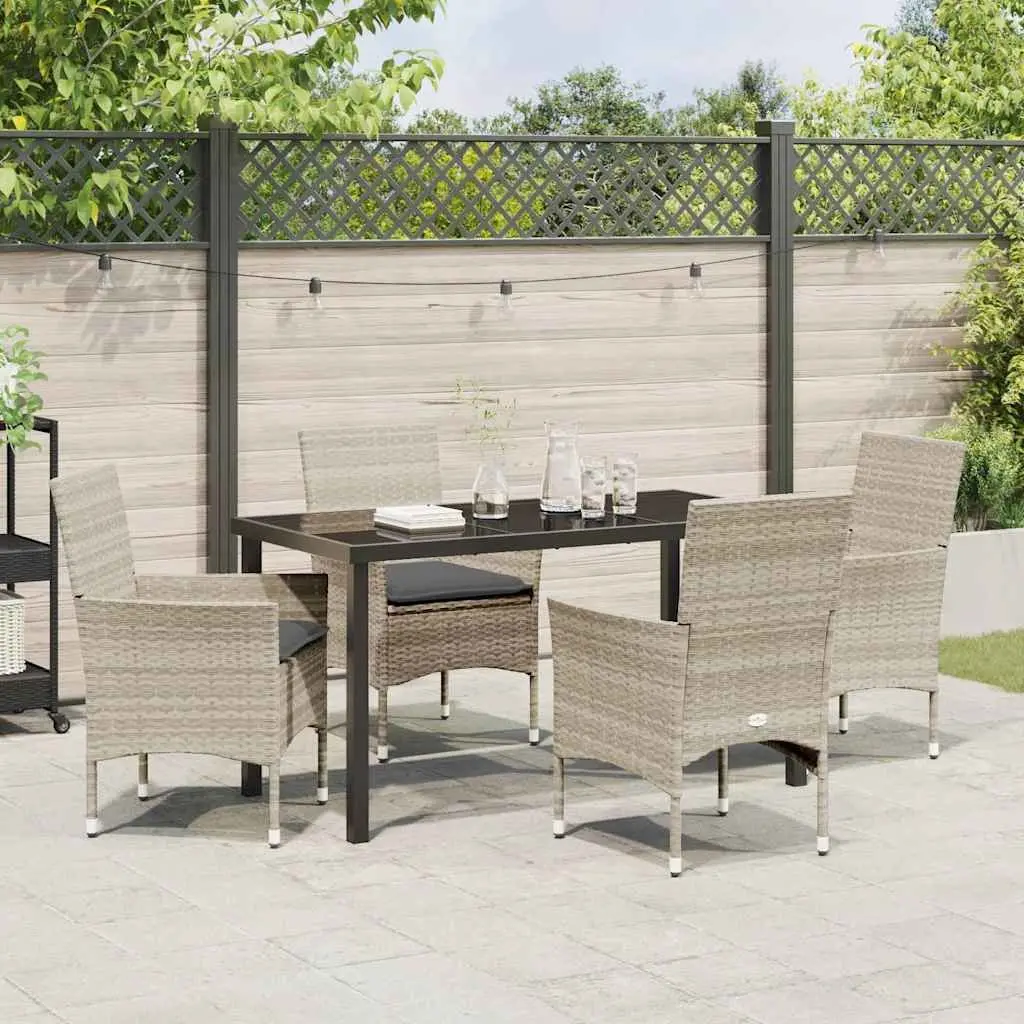 Garden Dining Set Poly Rattan 5 Piece Light Grey Outdoor Furniture Chair Table Cushion