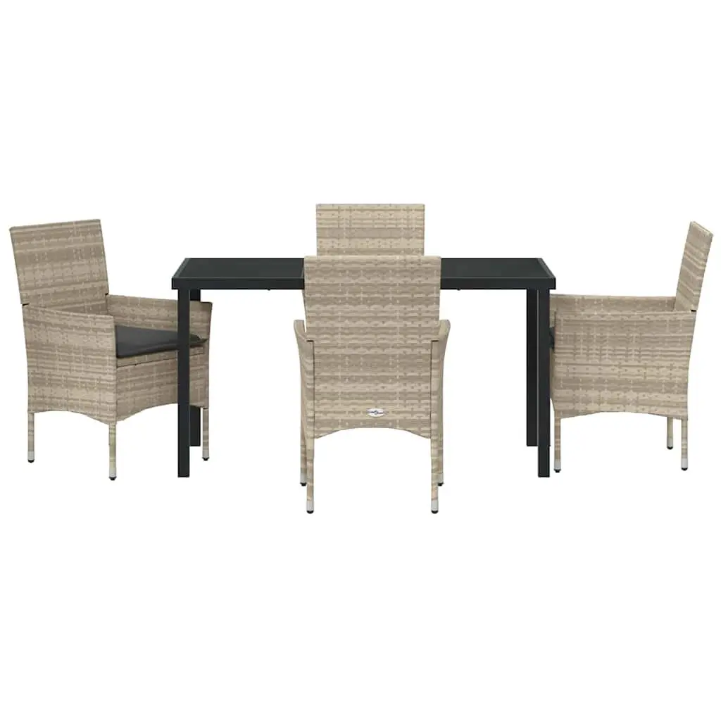 Garden Dining Set Poly Rattan 5 Piece Light Grey Outdoor Furniture Chair Table Cushion