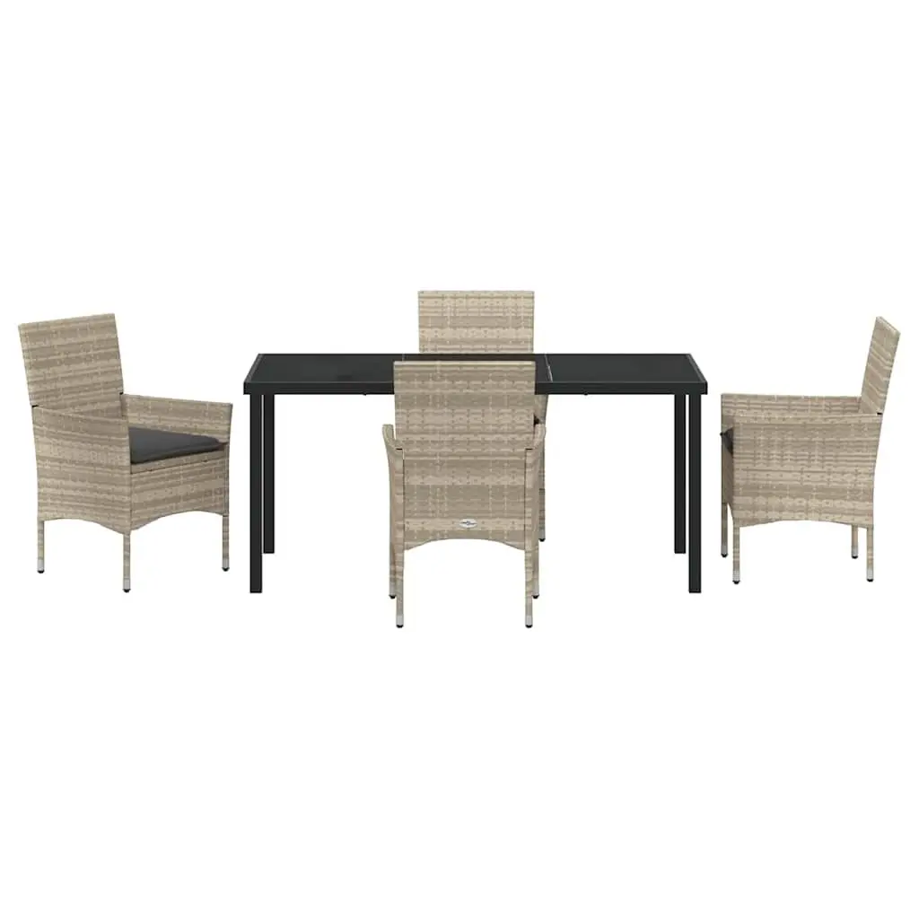 Outdoor Dining Set 5 Pieces Light Grey Poly Rattan Garden Furniture with