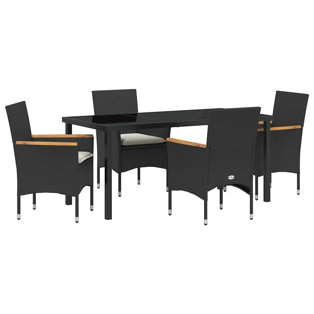 Garden Dining Set 5 Piece Outdoor Furniture Poly Rattan Tempered Glass Table