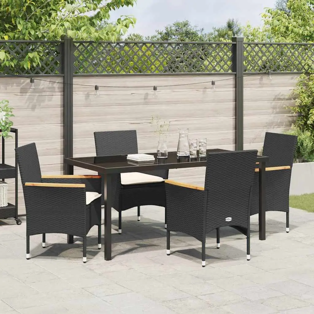 Garden Dining Set 5 Piece Outdoor Furniture Poly Rattan Tempered Glass Table