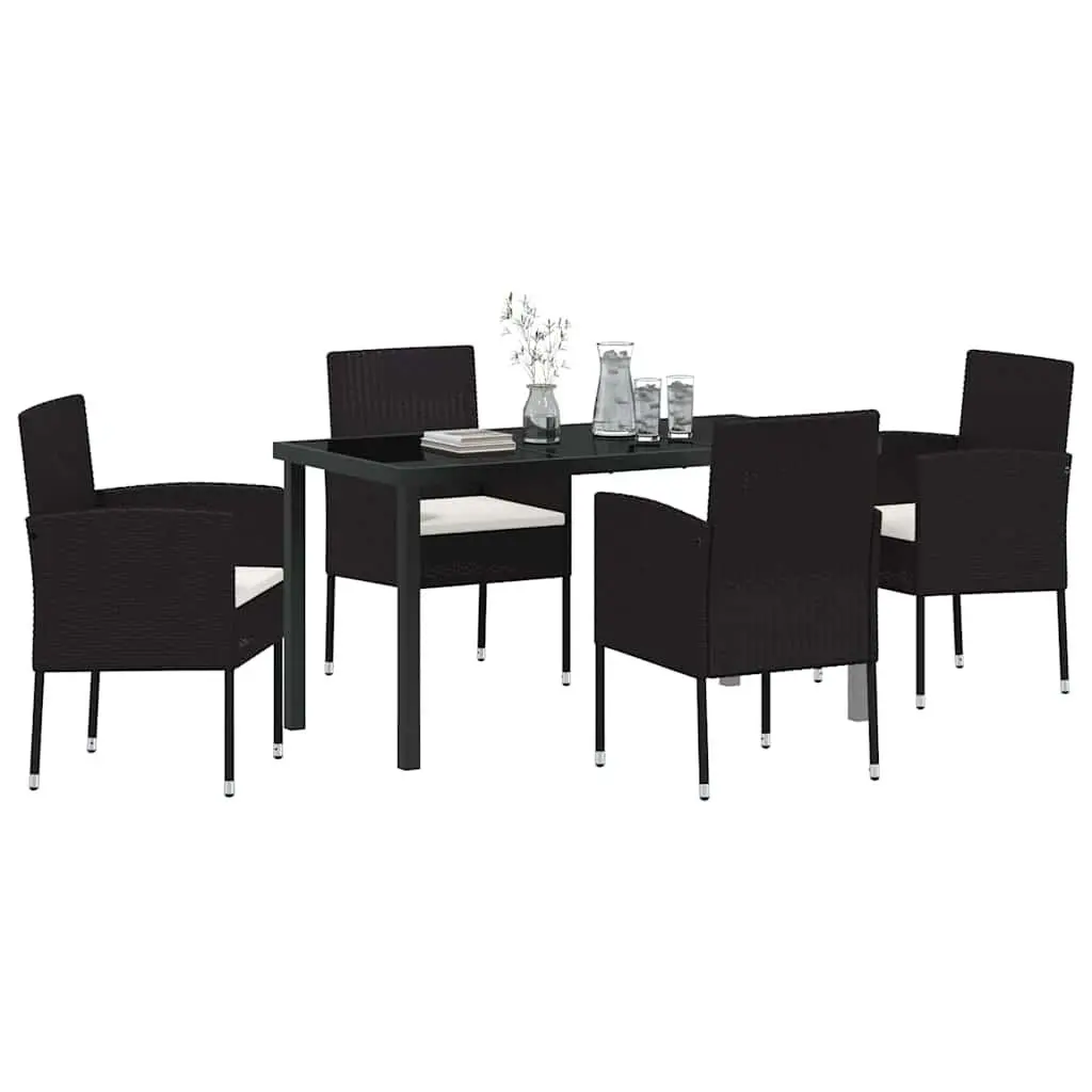 Garden Dining Set 5 Pieces Outdoor Furniture Table Chairs with Cushions Black
