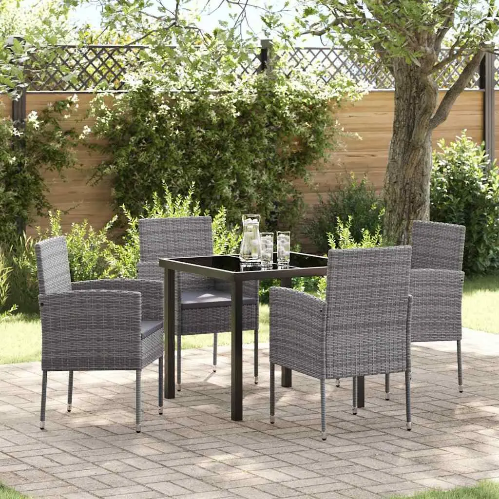 Garden Dining Set Poly Rattan 5 Piece Outdoor Furniture Table Chairs Grey