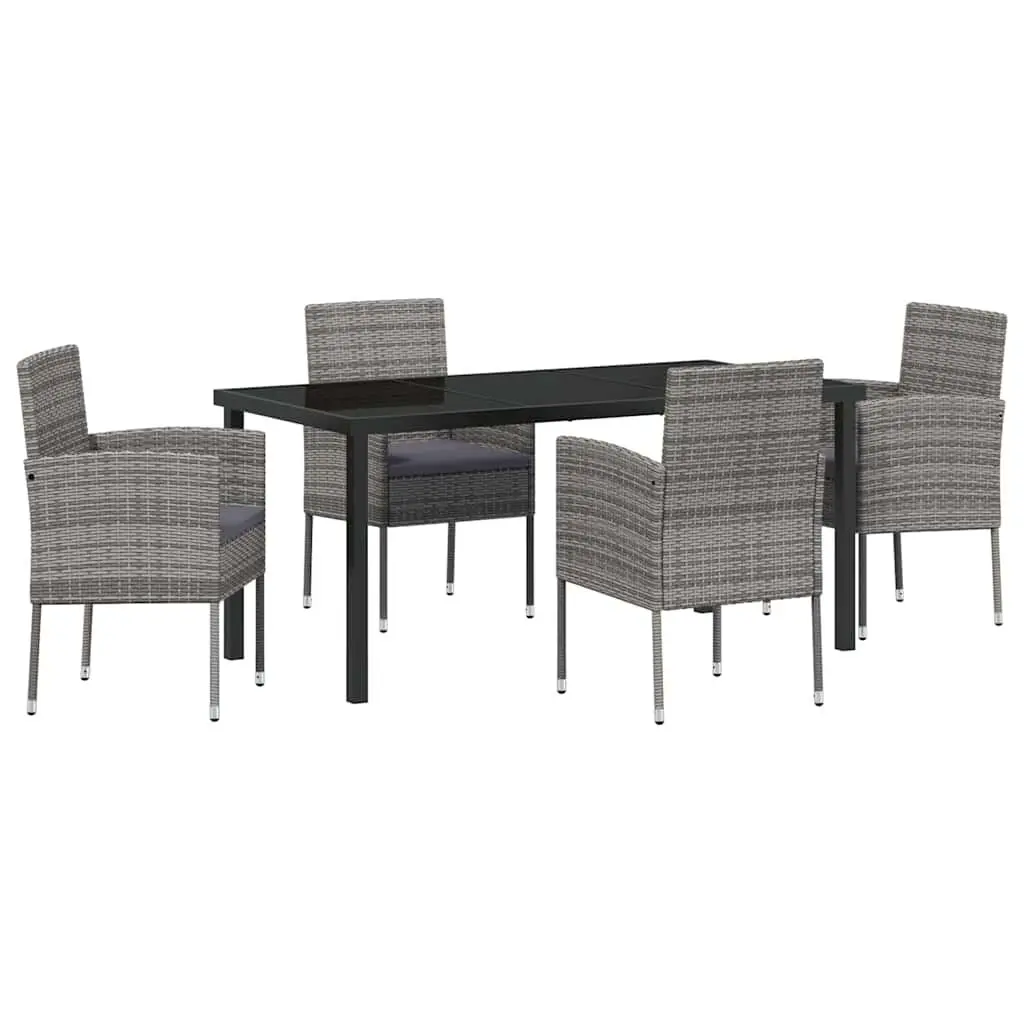 Garden Dining Set 5 Piece Poly Rattan Outdoor Furniture Grey with Cushions