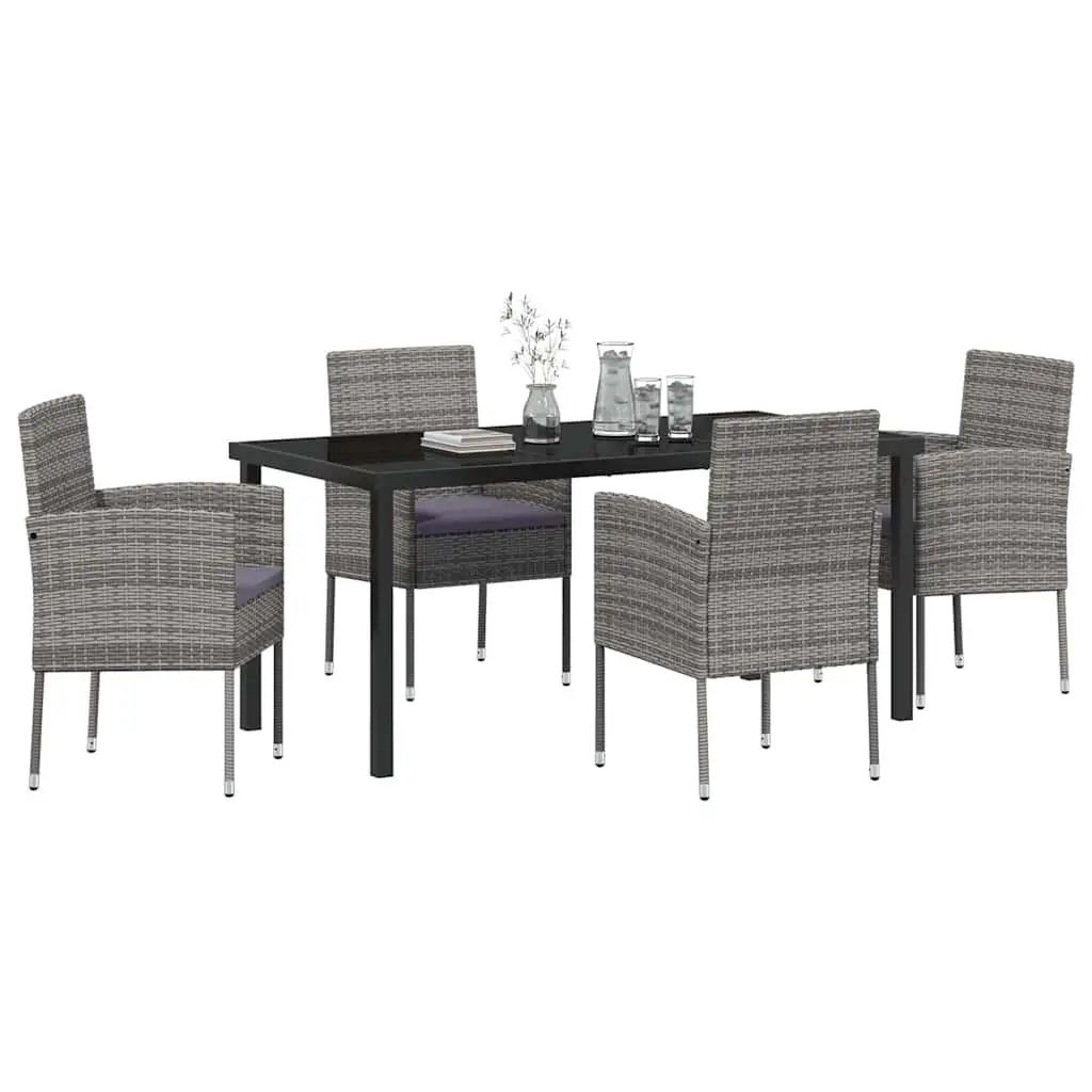 Garden Dining Set 5 Piece Poly Rattan Outdoor Furniture Grey with Cushions
