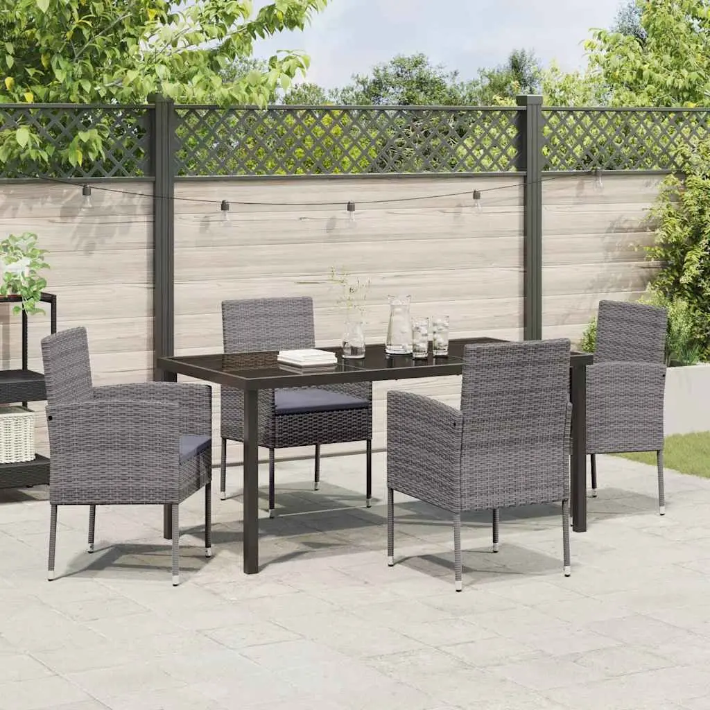 Garden Dining Set 5 Piece Poly Rattan Outdoor Furniture Grey with Cushions