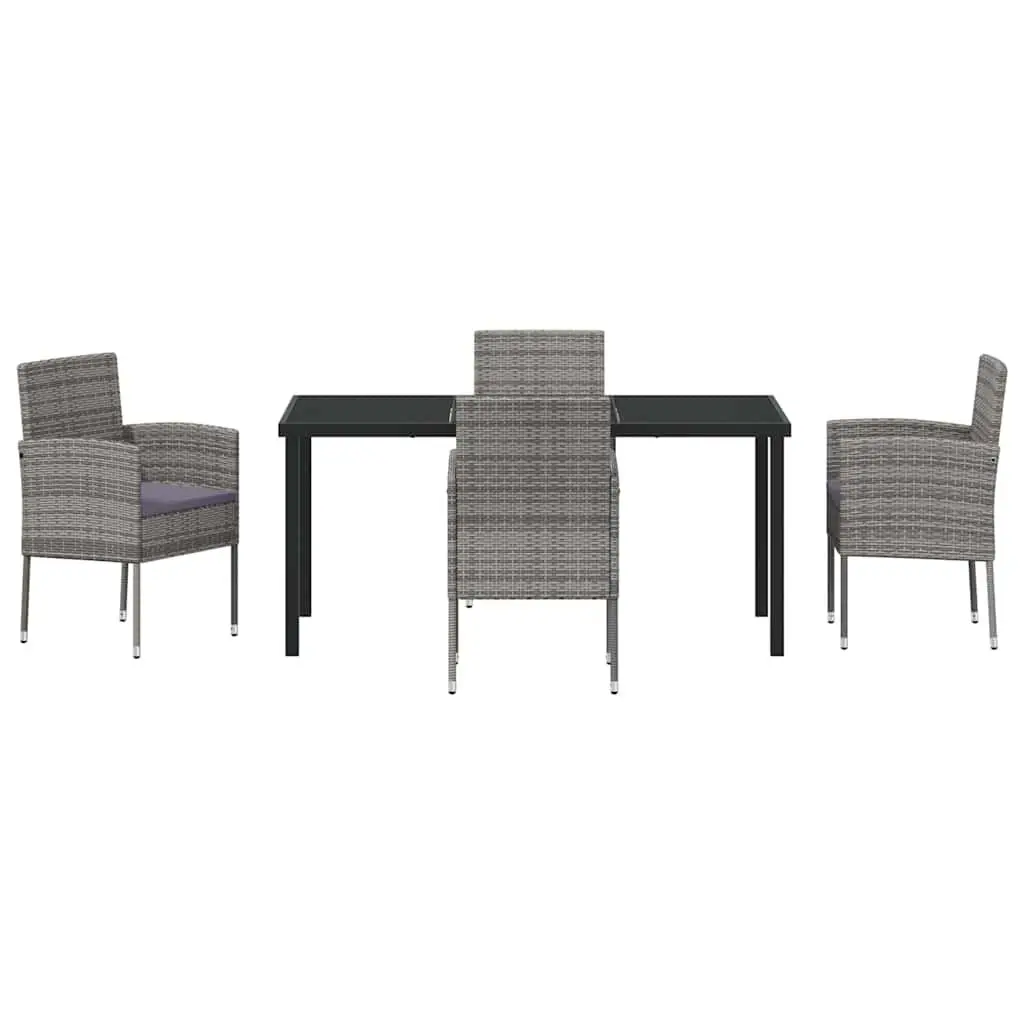 Garden Dining Set 5 Piece Poly Rattan Outdoor Furniture Grey with Cushions