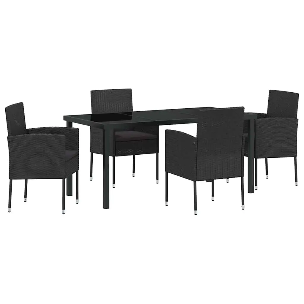 Outdoor Dining Set Poly Rattan 5 Piece Garden Furniture Table with Glass Top and Chairs Black