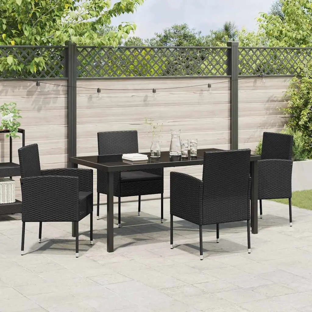 Outdoor Dining Set Poly Rattan 5 Piece Garden Furniture Table with Glass Top and Chairs Black