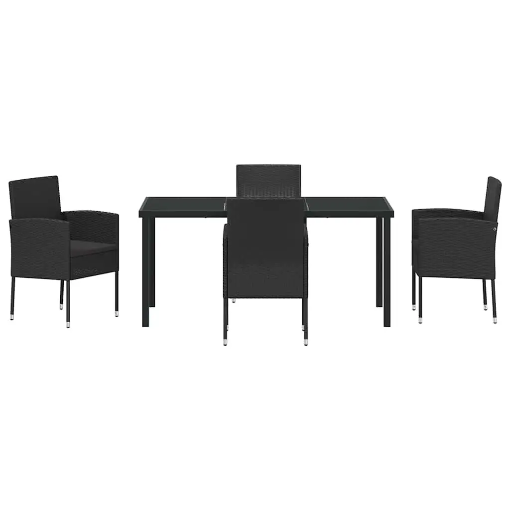 Outdoor Dining Set Poly Rattan 5 Piece Garden Furniture Table with Glass Top and Chairs Black