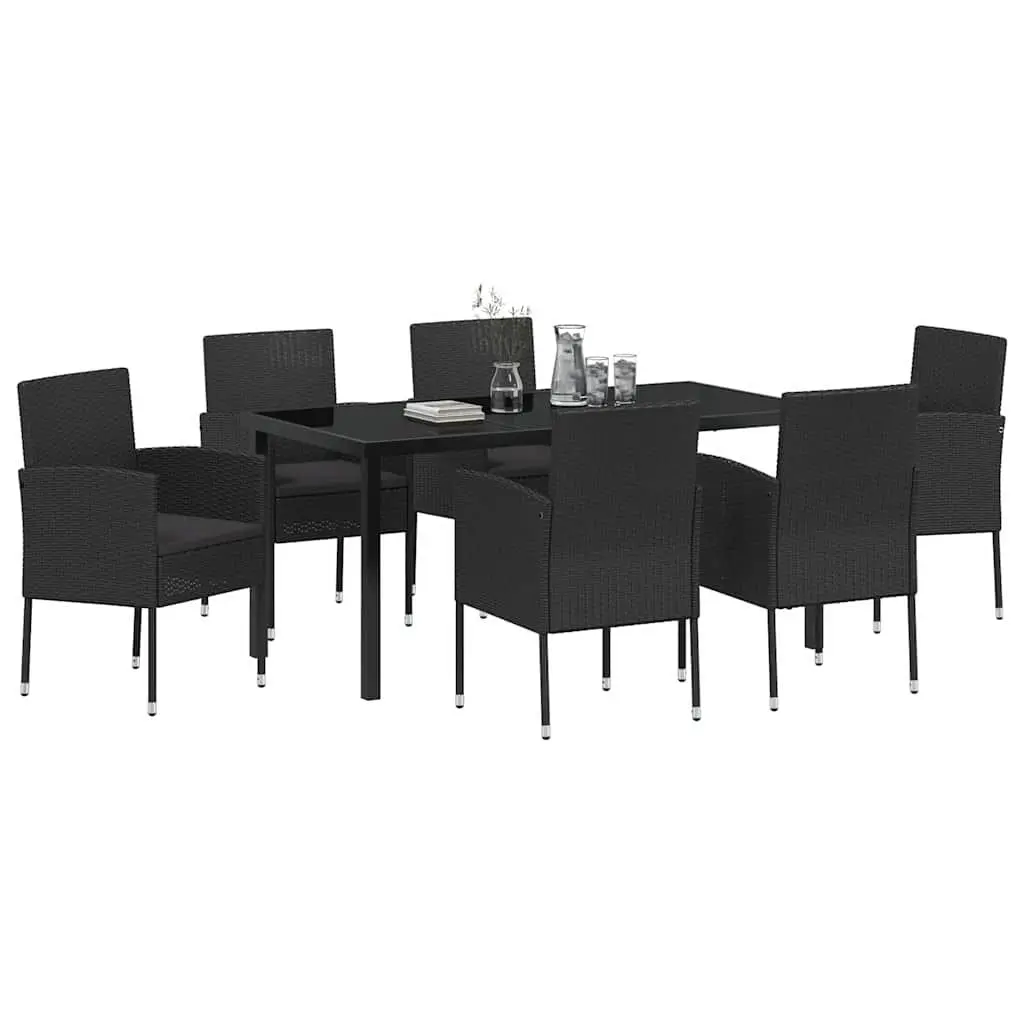 Outdoor Dining Set Poly Rattan 7 Piece Garden Furniture Table Chairs Black