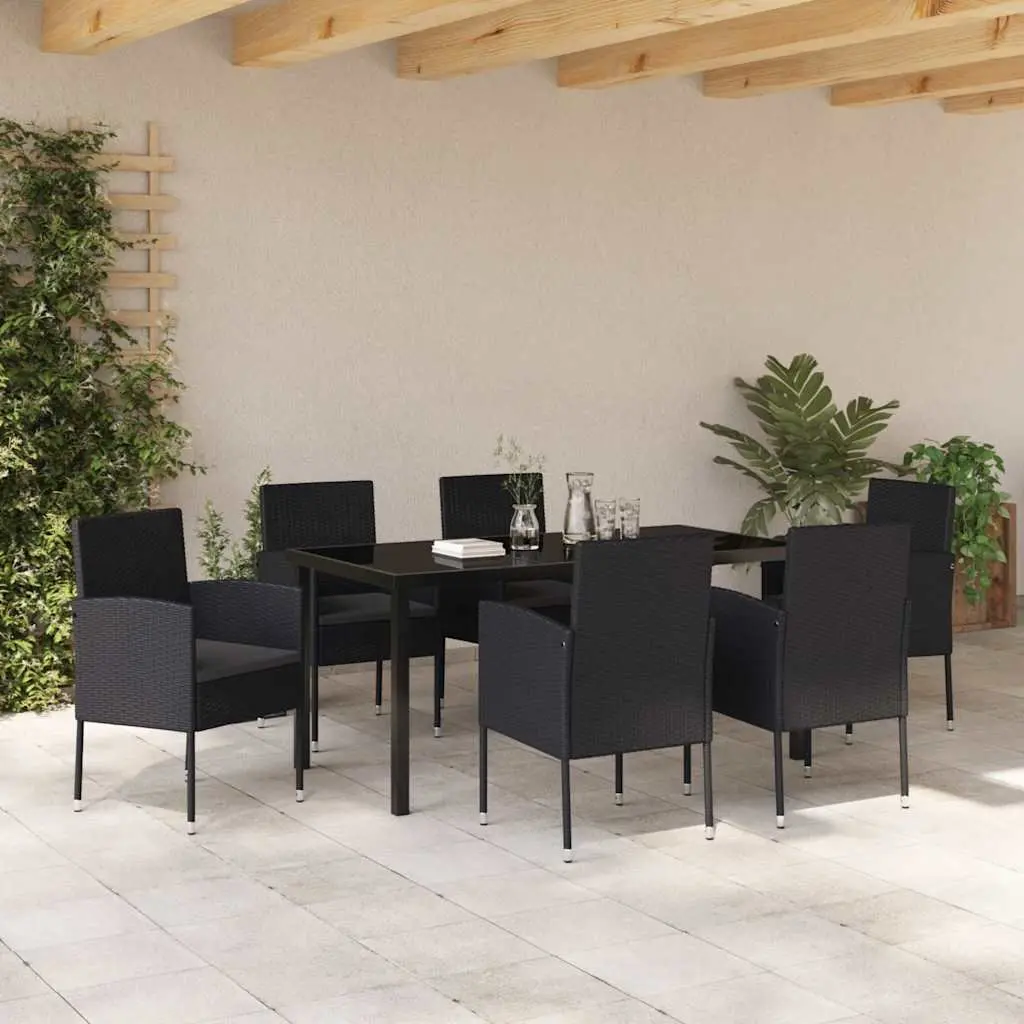 Outdoor Dining Set Poly Rattan 7 Piece Garden Furniture Table Chairs Black