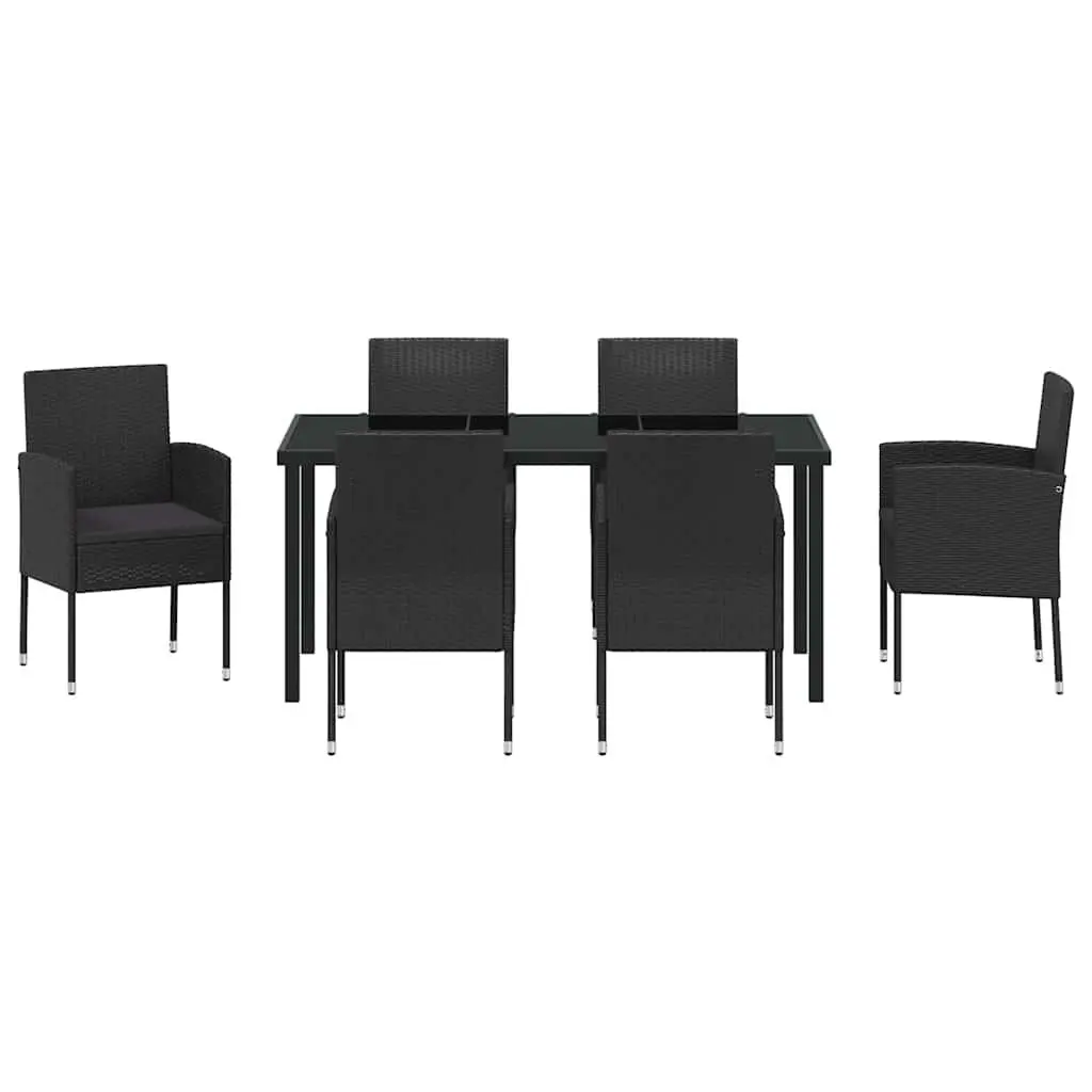 Outdoor Dining Set Poly Rattan 7 Piece Garden Furniture Table Chairs Black